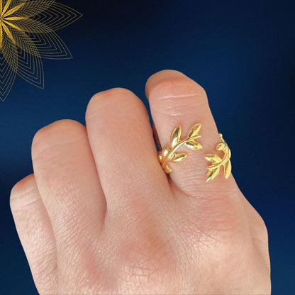 Elegant Golden Olive Leaf Open Cuff Ring