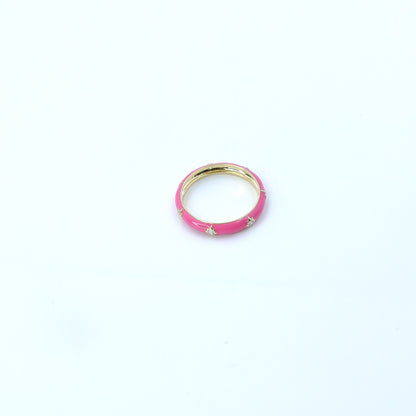 Pink Enamel Diamond Band Ring