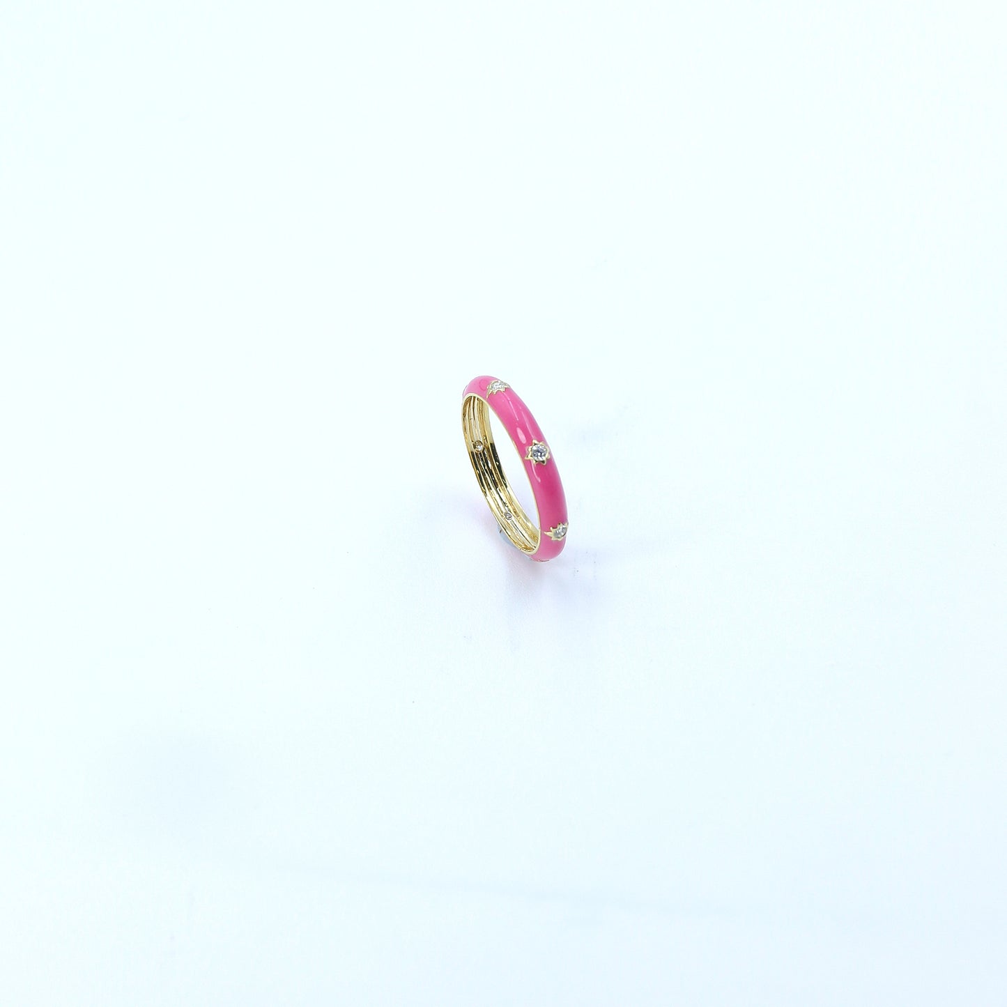 Pink Enamel Diamond Band Ring