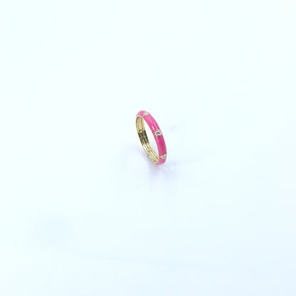 Pink Enamel Diamond Band Ring