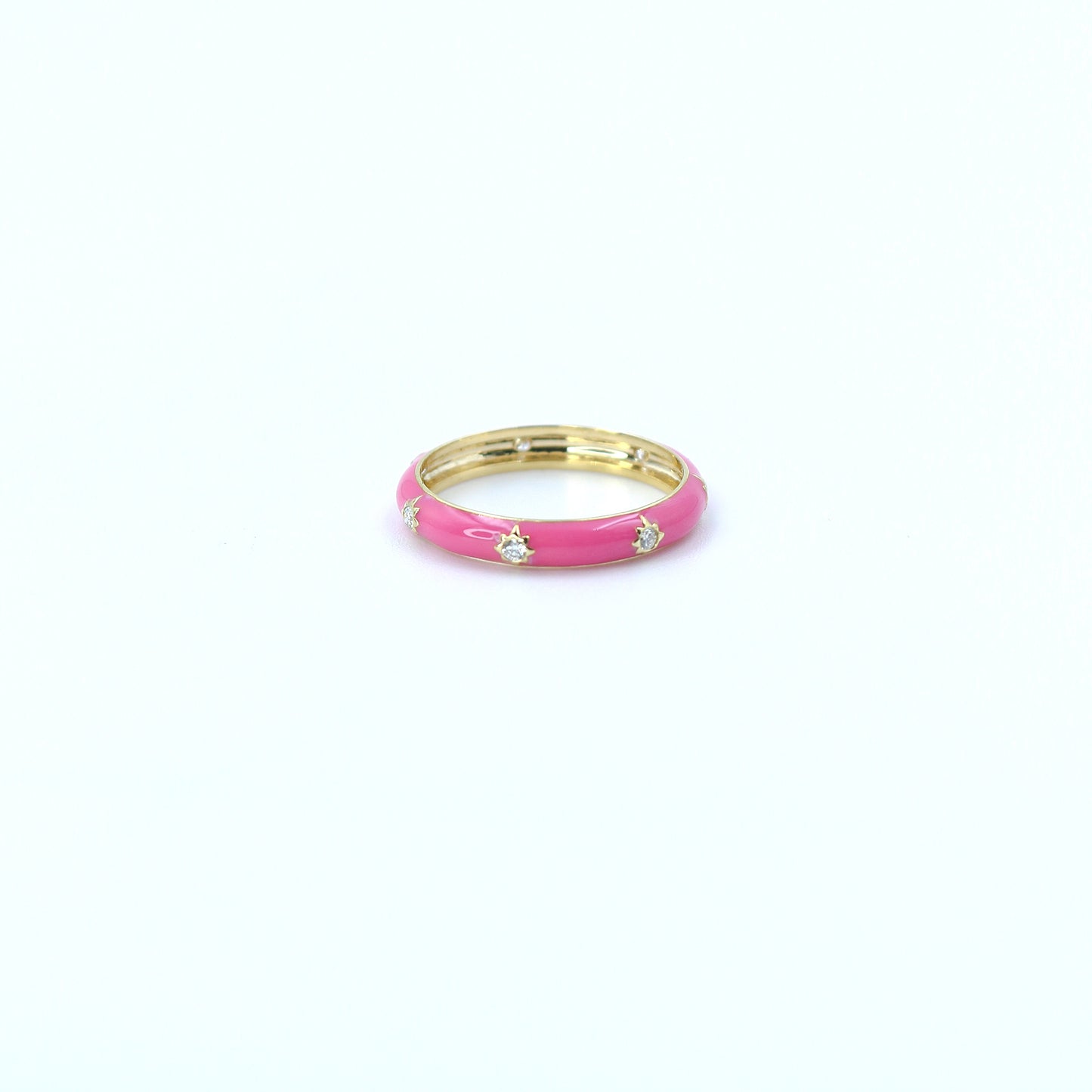 Pink Enamel Diamond Band Ring