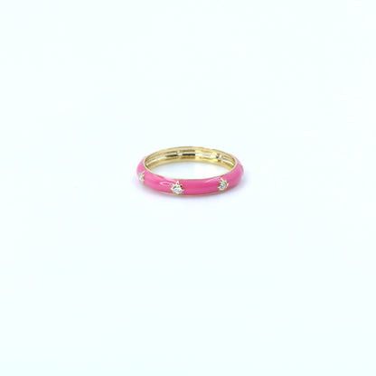 Pink Enamel Diamond Band Ring
