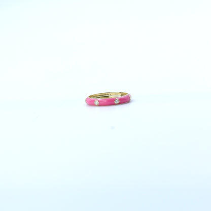 Pink Enamel Diamond Band Ring