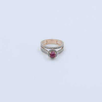 Rose Gold Cabochon Ruby and Diamond Split Shank Ring