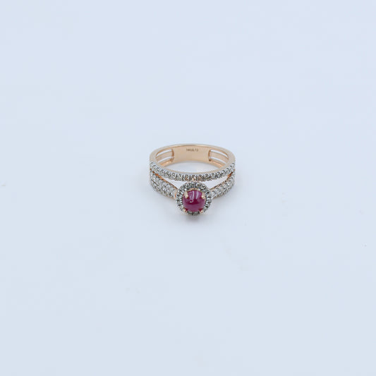 Rose Gold Cabochon Ruby and Diamond Split Shank Ring
