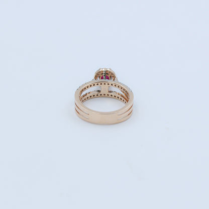 Rose Gold Cabochon Ruby and Diamond Split Shank Ring