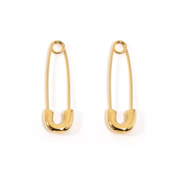 Yellow Gold Safety Pin Drop Earrings