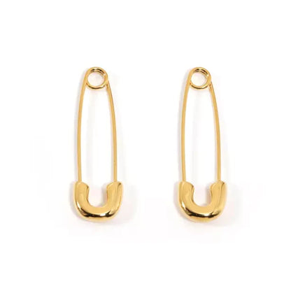 Yellow Gold Safety Pin Drop Earrings