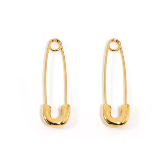 Yellow Gold Safety Pin Drop Earrings