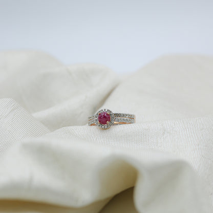 Rose Gold Cabochon Ruby and Diamond Split Shank Ring