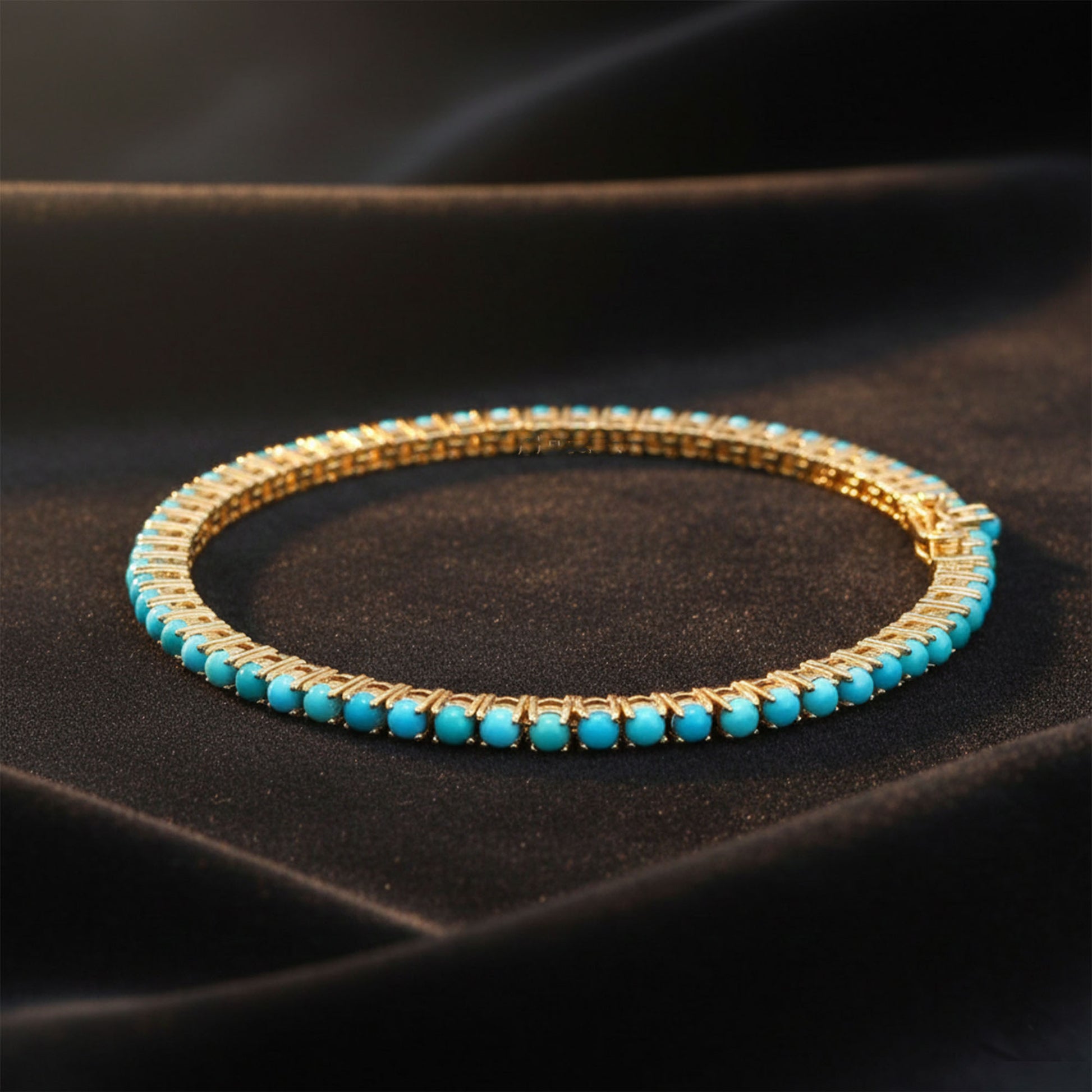 Turquoise Tennis Gold Bracelet – Turquoise Fine Jewelry - Anirudh Jewels