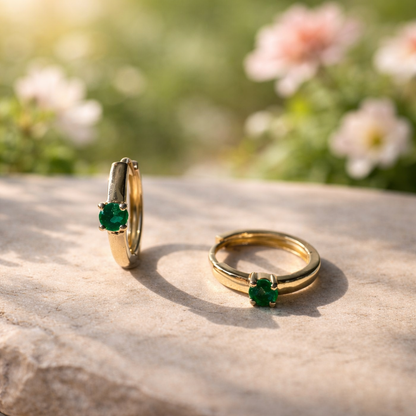 Tsavorite Gold Hoop Earring for Women – Minimalist Luxury Gemstone Hoop - Anirudh Jewels