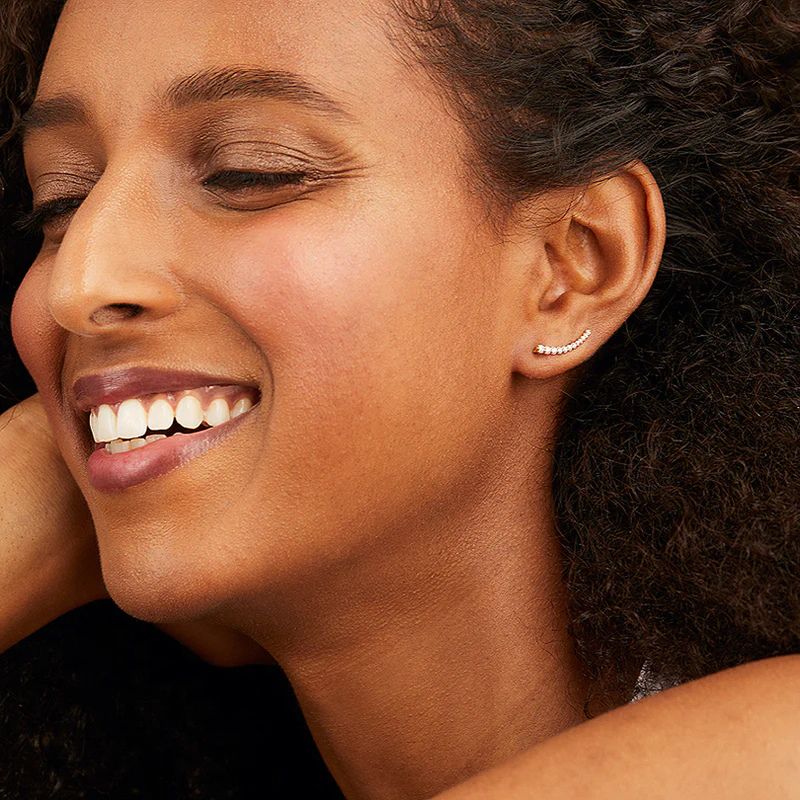 Diamond Curved Bar Earrings for Women – Minimalist Gold Ear Climber Earrings - Anirudh Jewels
