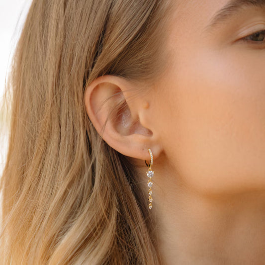 Diamond Cascade Drop Hoop Earrings for Women – Luxury CVD Diamond Gold Earrings - Anirudh Jewels