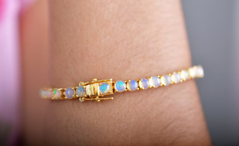 Opal Tennis Gold Bracelet – 4.2ct 4mm Opal Fine Jewelry - Anirudh Jewels