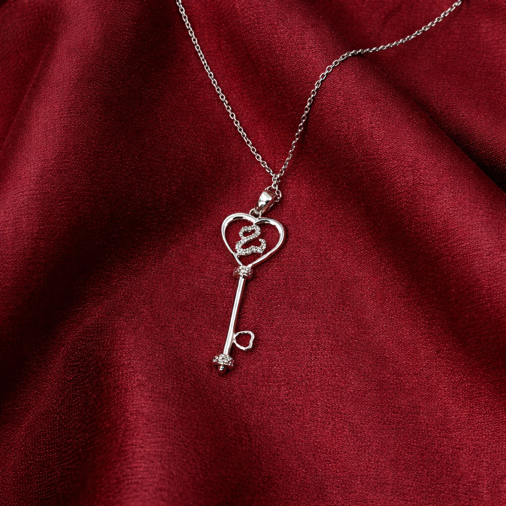 Key Heart Diamond Gold Pendant Necklace - Anirudh Jewels