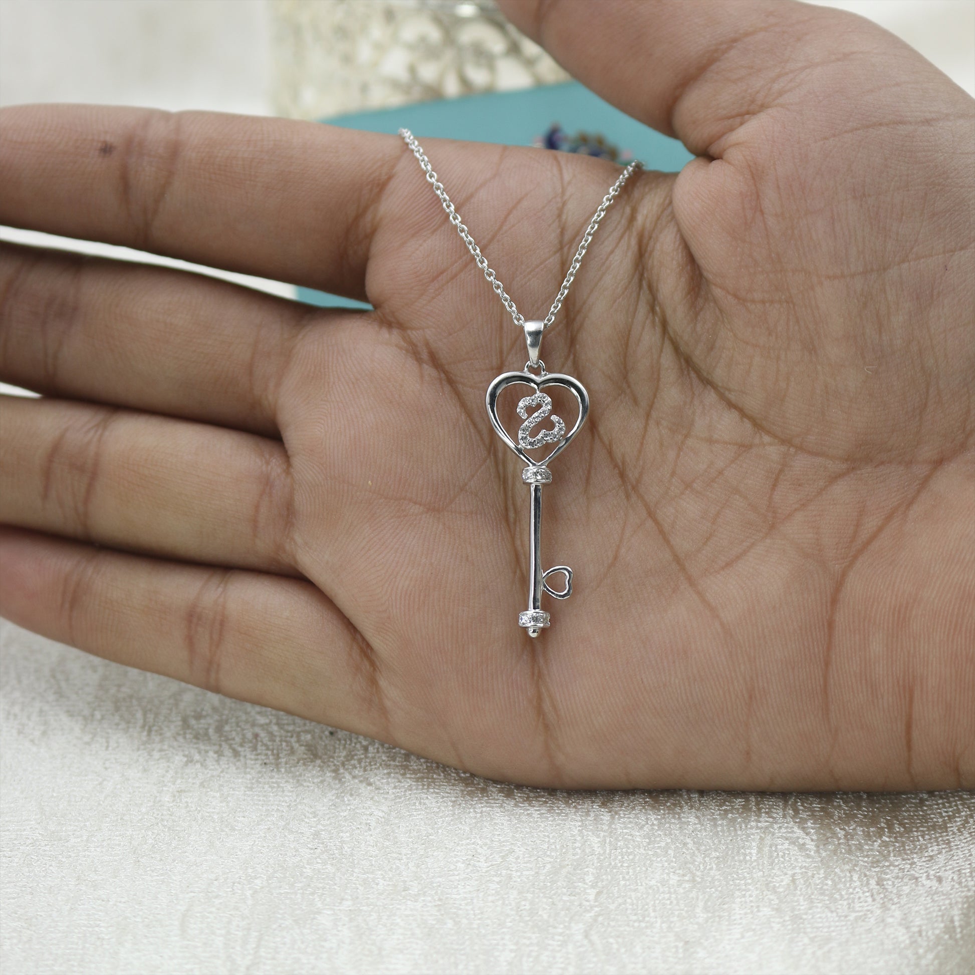 Key Heart Diamond Gold Pendant Necklace - Anirudh Jewels