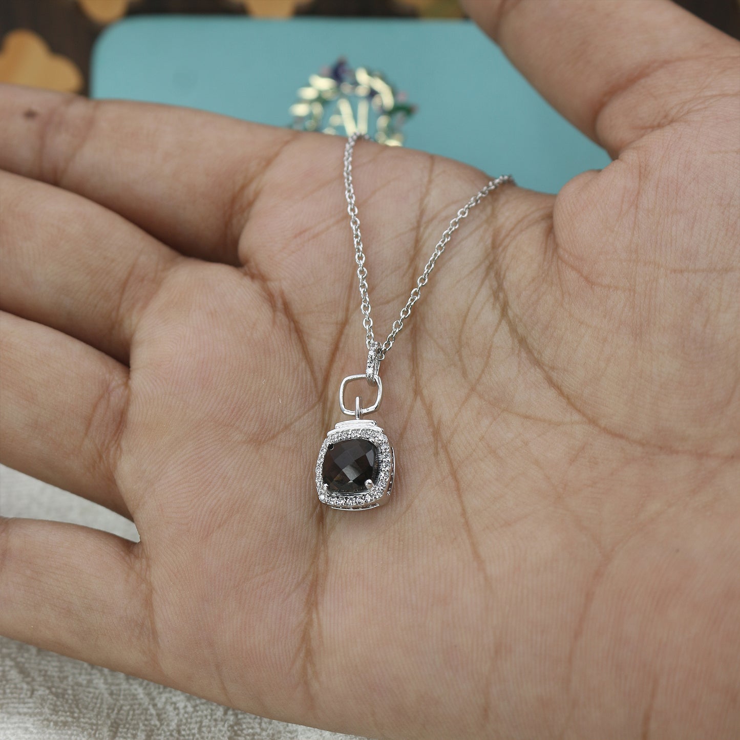 Black Onyx Diamond Gold Pendant Necklace - Anirudh Jewels