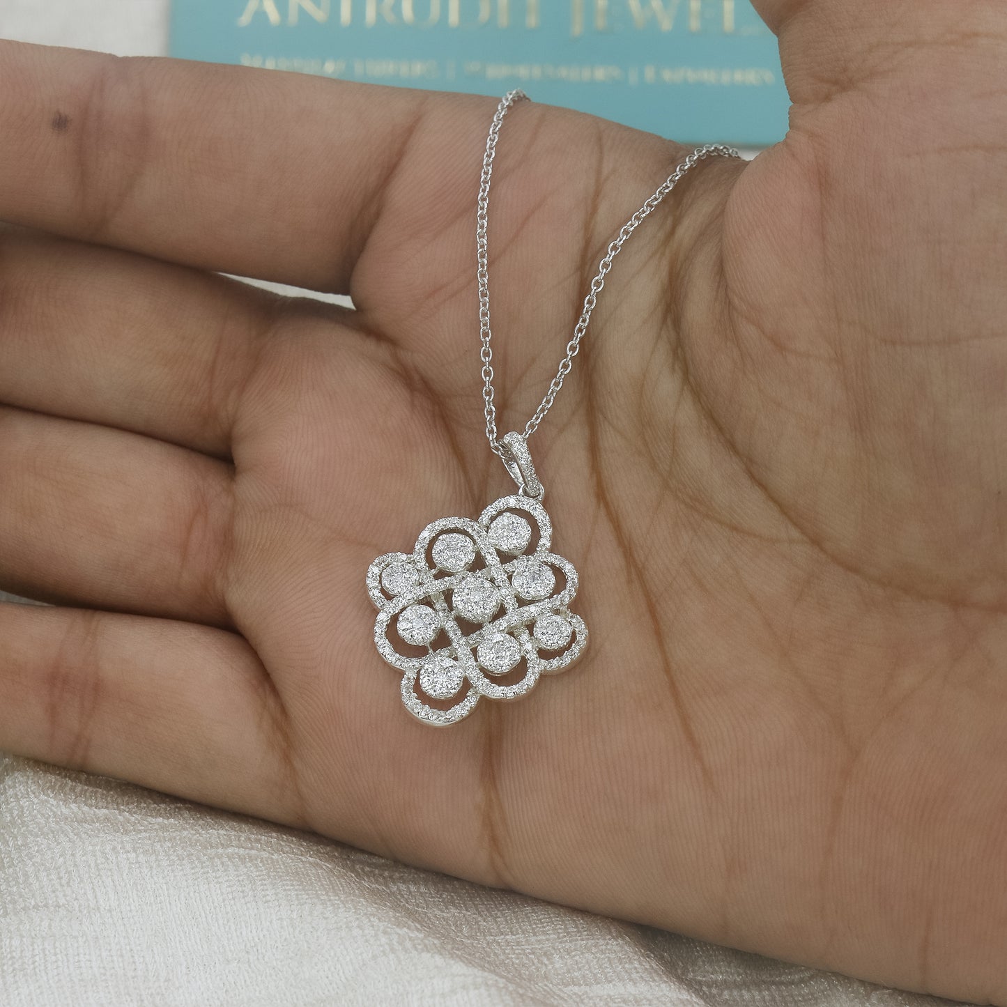 Luxury Diamond Cluster Gold Pendant for Women – Statement Designer Pendant Necklace - Anirudh Jewels