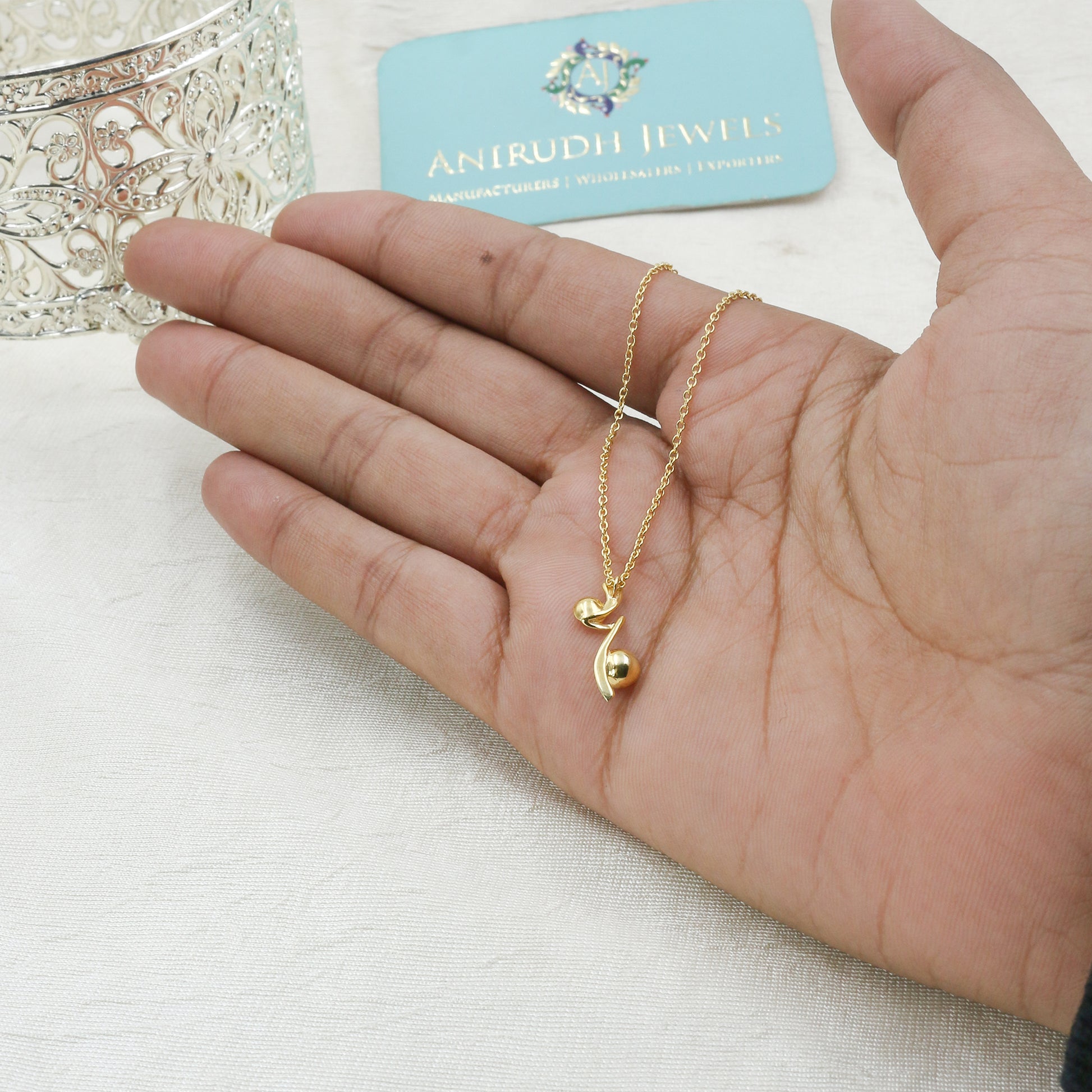 Minimal Gold Abstract Pendant Necklace - Anirudh Jewels