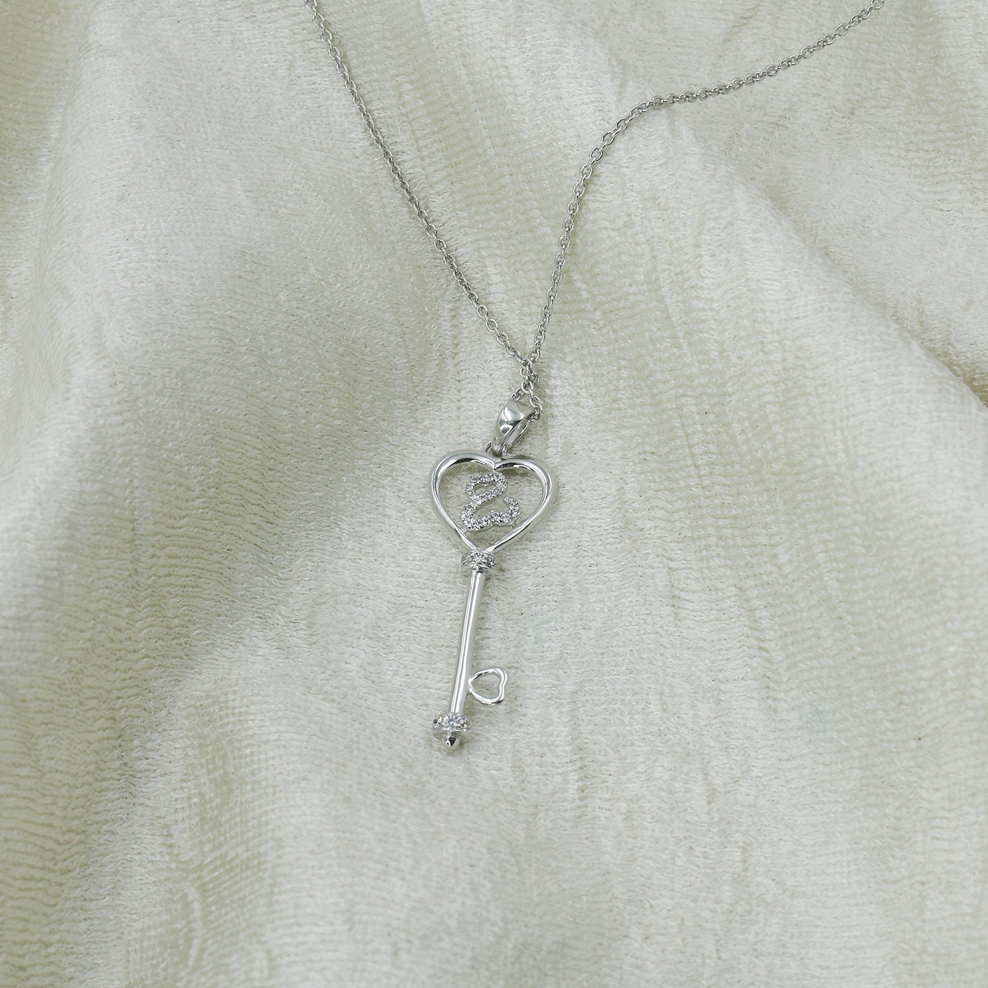 Key Heart Diamond Gold Pendant Necklace - Anirudh Jewels