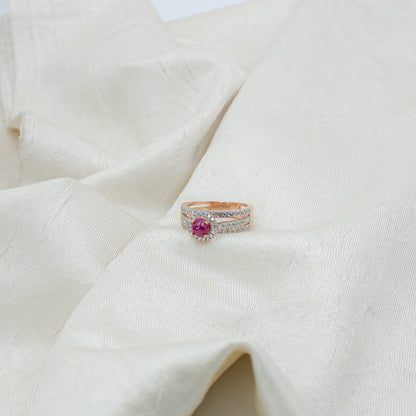 Rose Gold Cabochon Ruby and Diamond Split Shank Ring