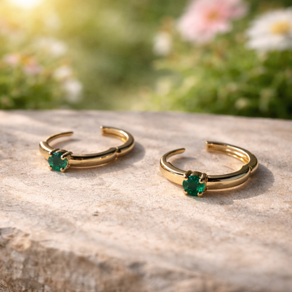 Tsavorite Gold Hoop Earring for Women – Minimalist Luxury Gemstone Hoop - Anirudh Jewels