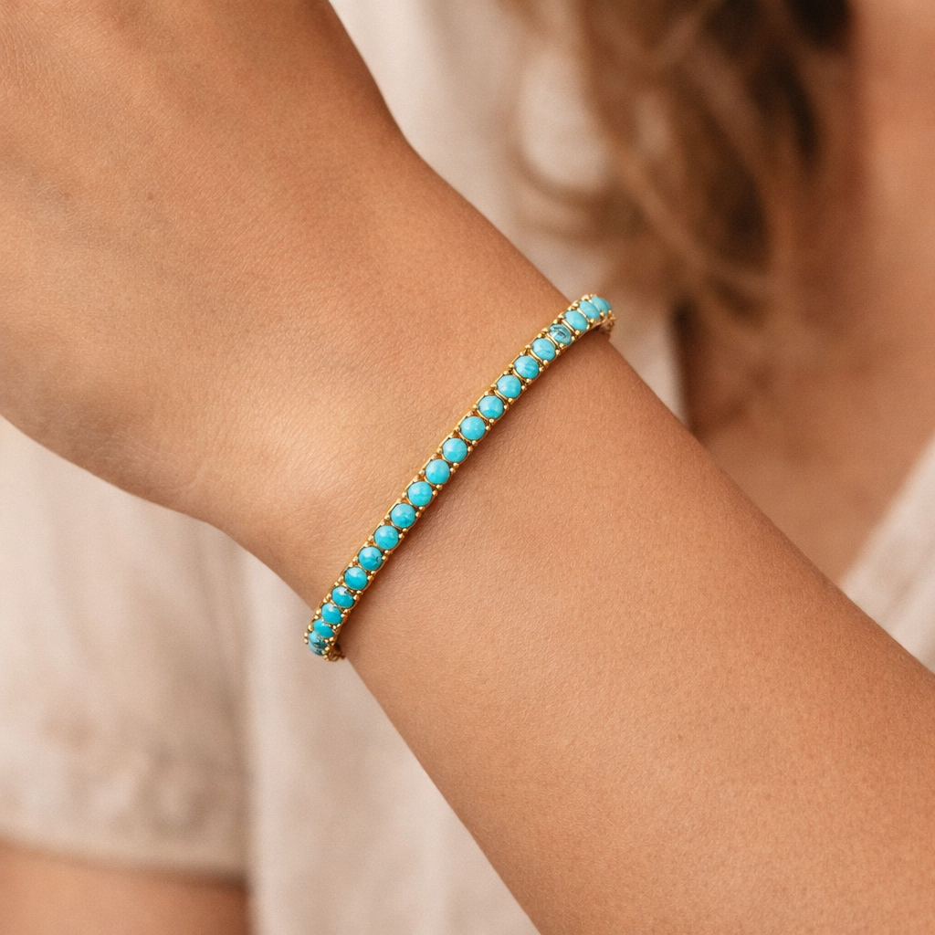 Turquoise Tennis Gold Bracelet – Turquoise Fine Jewelry - Anirudh Jewels
