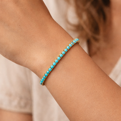 Turquoise Tennis Gold Bracelet – Turquoise Fine Jewelry - Anirudh Jewels