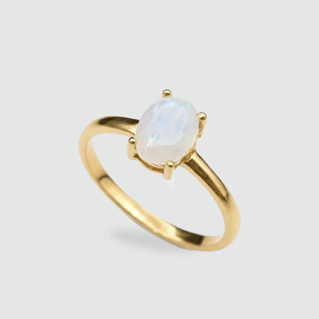 Yellow Gold Bezel-Set Moonstone Open Ring