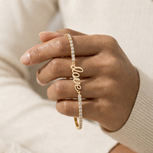 Diamond Love Script Tennis Bracelet - Anirudh Jewels