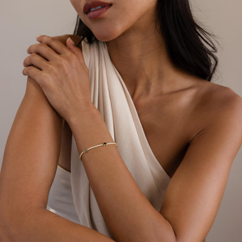 Garnet & CVD Diamond Accent Bracelet