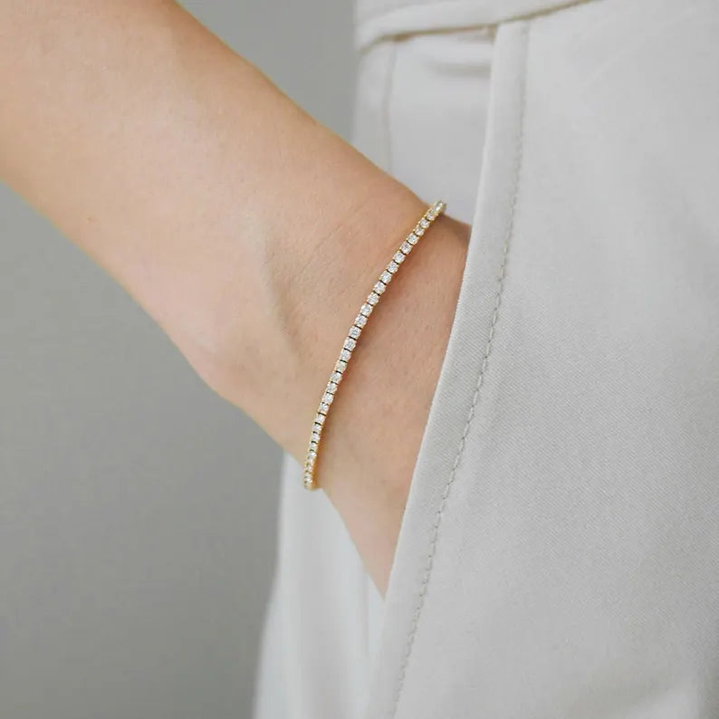 Diamond Tennis Gold Bracelet – 7 Inch CVD EF-VVS Lab Diamond - Anirudh Jewels