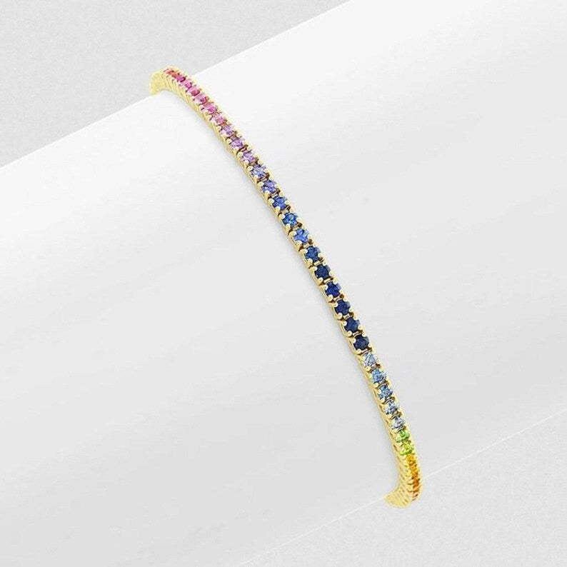 Vibrant Multi-Sapphire Rainbow Tennis Bracelet