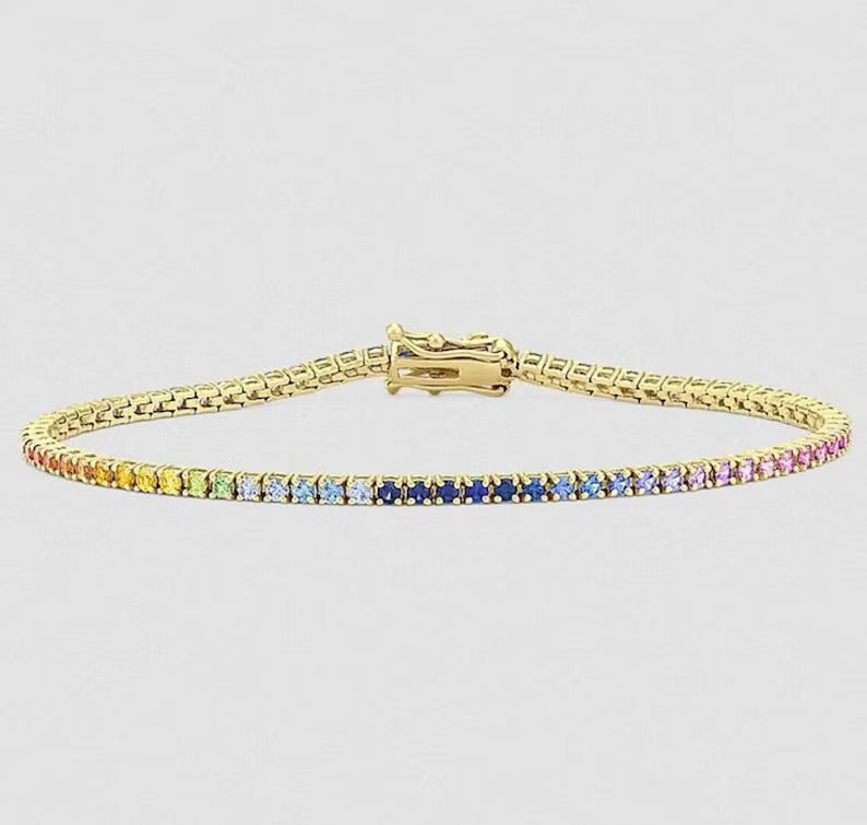 Vibrant Multi-Sapphire Rainbow Tennis Bracelet