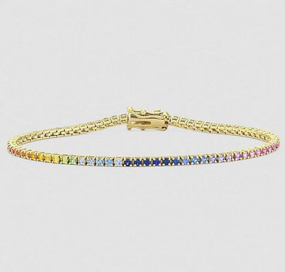 Vibrant Multi-Sapphire Rainbow Tennis Bracelet