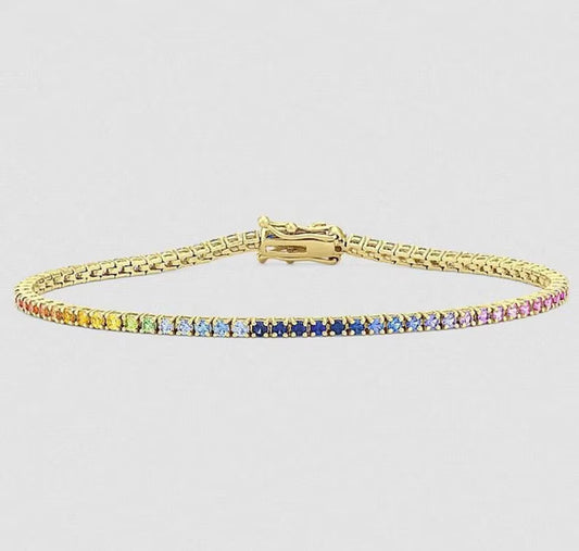 Vibrant Multi-Sapphire Rainbow Tennis Bracelet