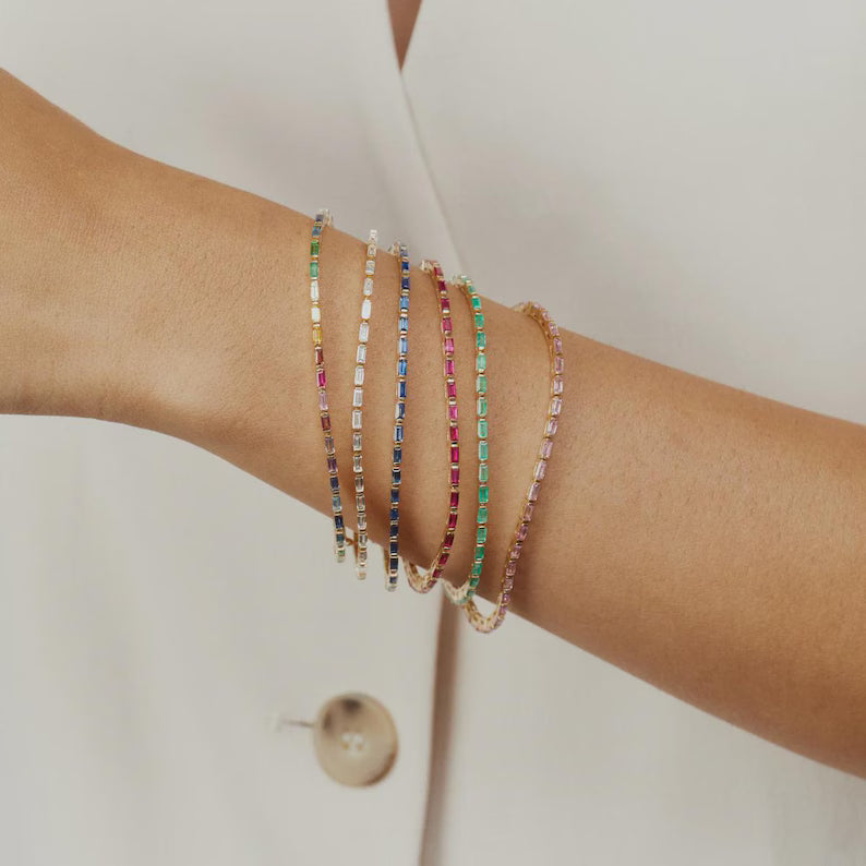 Baguette Multi-Gemstone Rainbow Bracelet