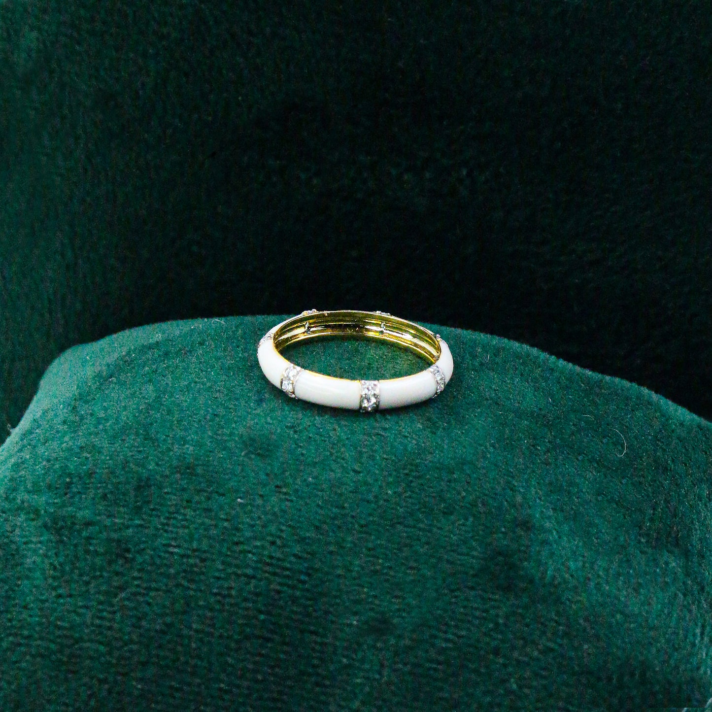 Yellow Gold & White Enamel Lab-Grown Diamond Eternity Band