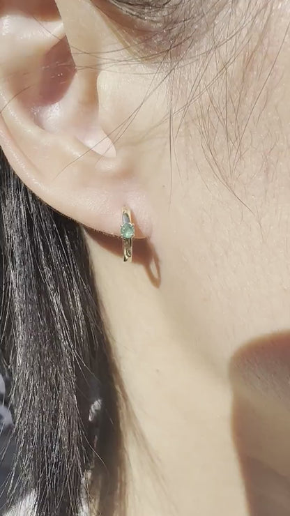Tsavorite Gold Hoop Earring for Women – Minimalist Luxury Gemstone Hoop