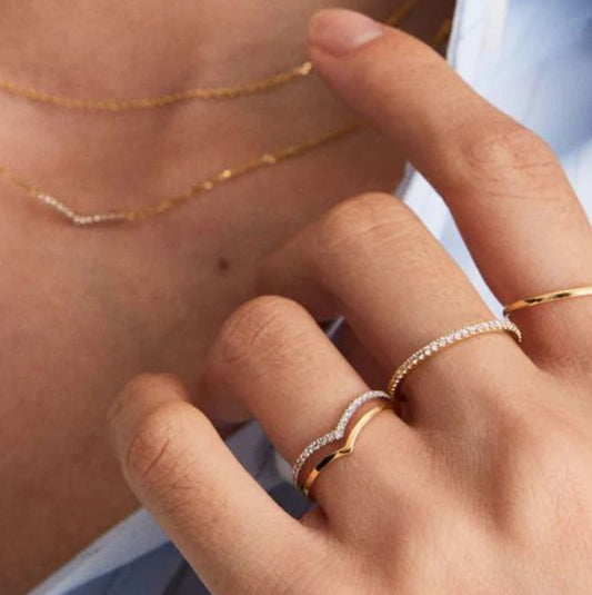 Diamond V-Contour Wishbone Ring Set - Anirudh Jewels