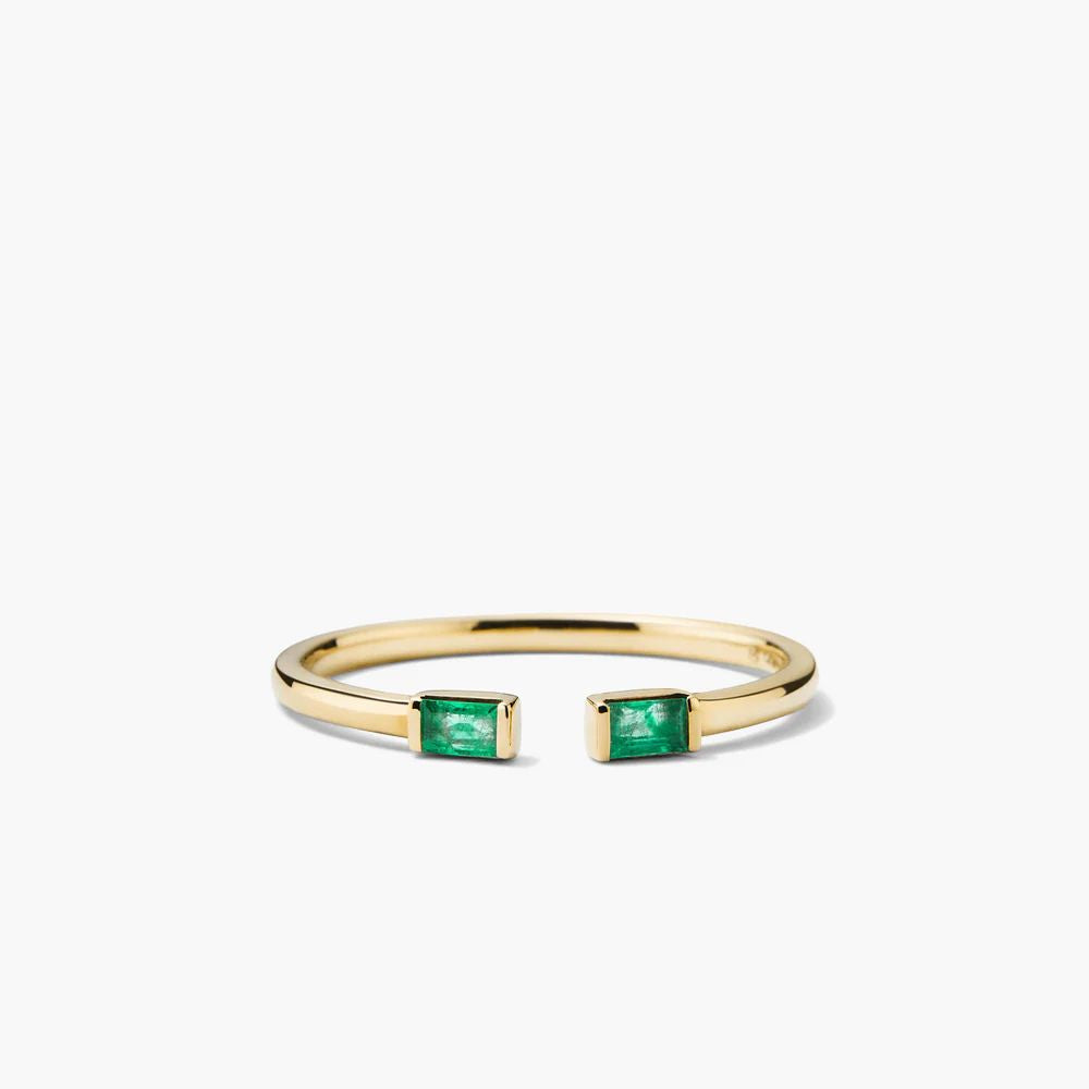 Emerald Duo Open Cuff Gold Ring – 0.25 Ct Natural Emerald Bypass Ring - Anirudh Jewels