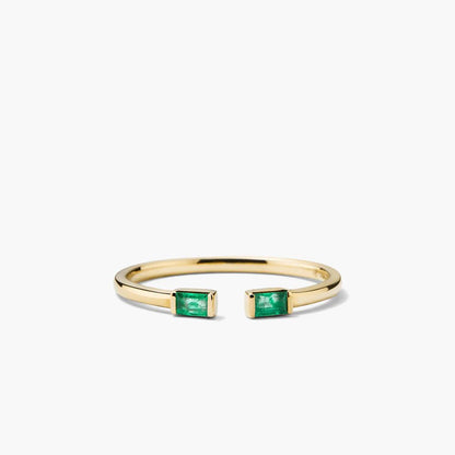 Emerald Duo Open Cuff Gold Ring – 0.25 Ct Natural Emerald Bypass Ring - Anirudh Jewels