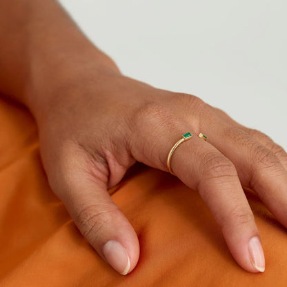 Emerald Duo Open Cuff Gold Ring – 0.25 Ct Natural Emerald Bypass Ring - Anirudh Jewels