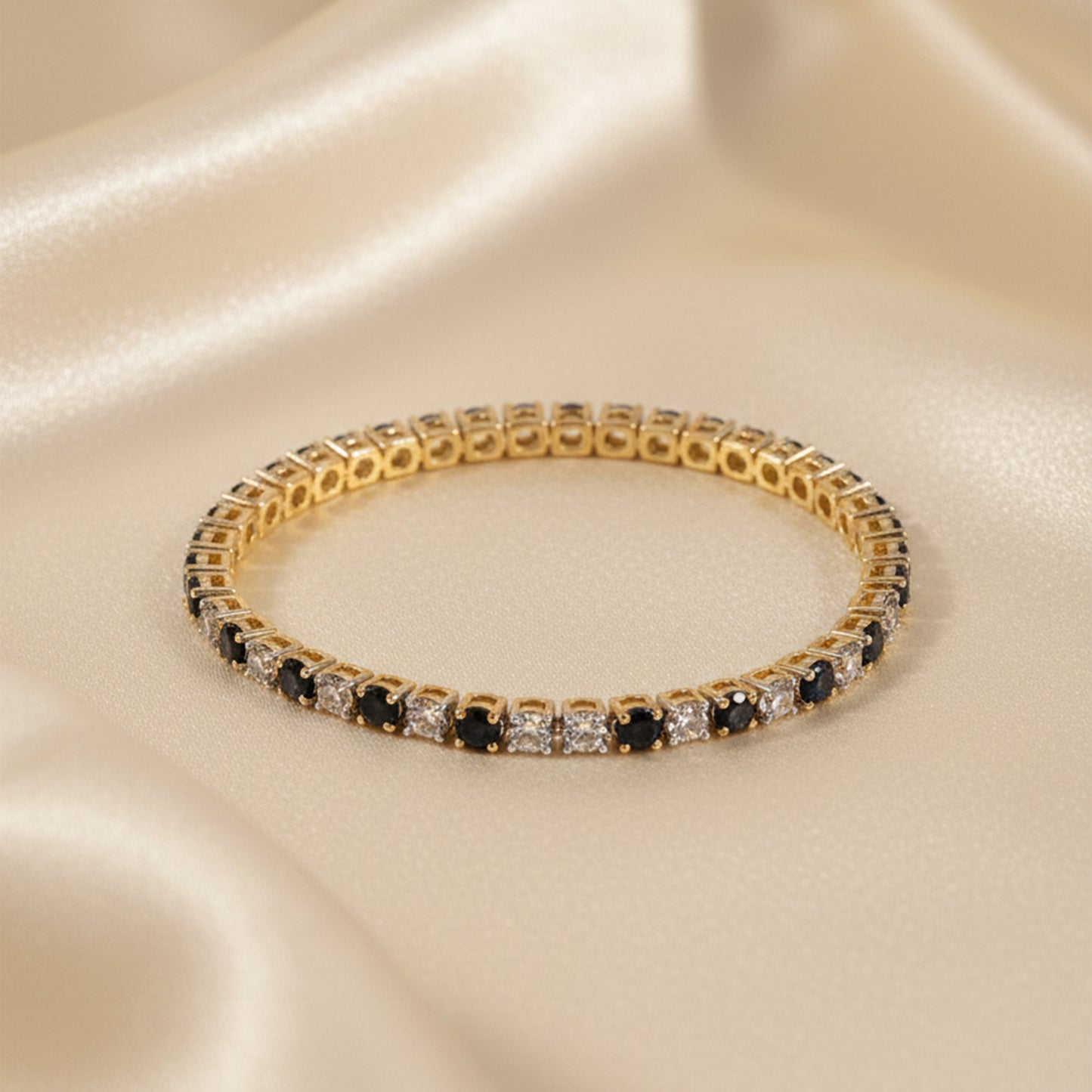 Natural Blue Sapphire & Diamond Tennis Bracelet