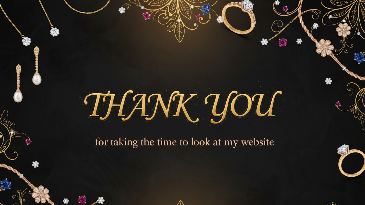 Decorative jewelry-themed thank you card with gold text and Anirudh Jewels logo.